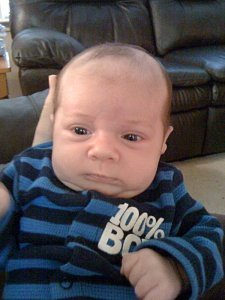 Chubby-cheeked Jayden at 6 weeks old